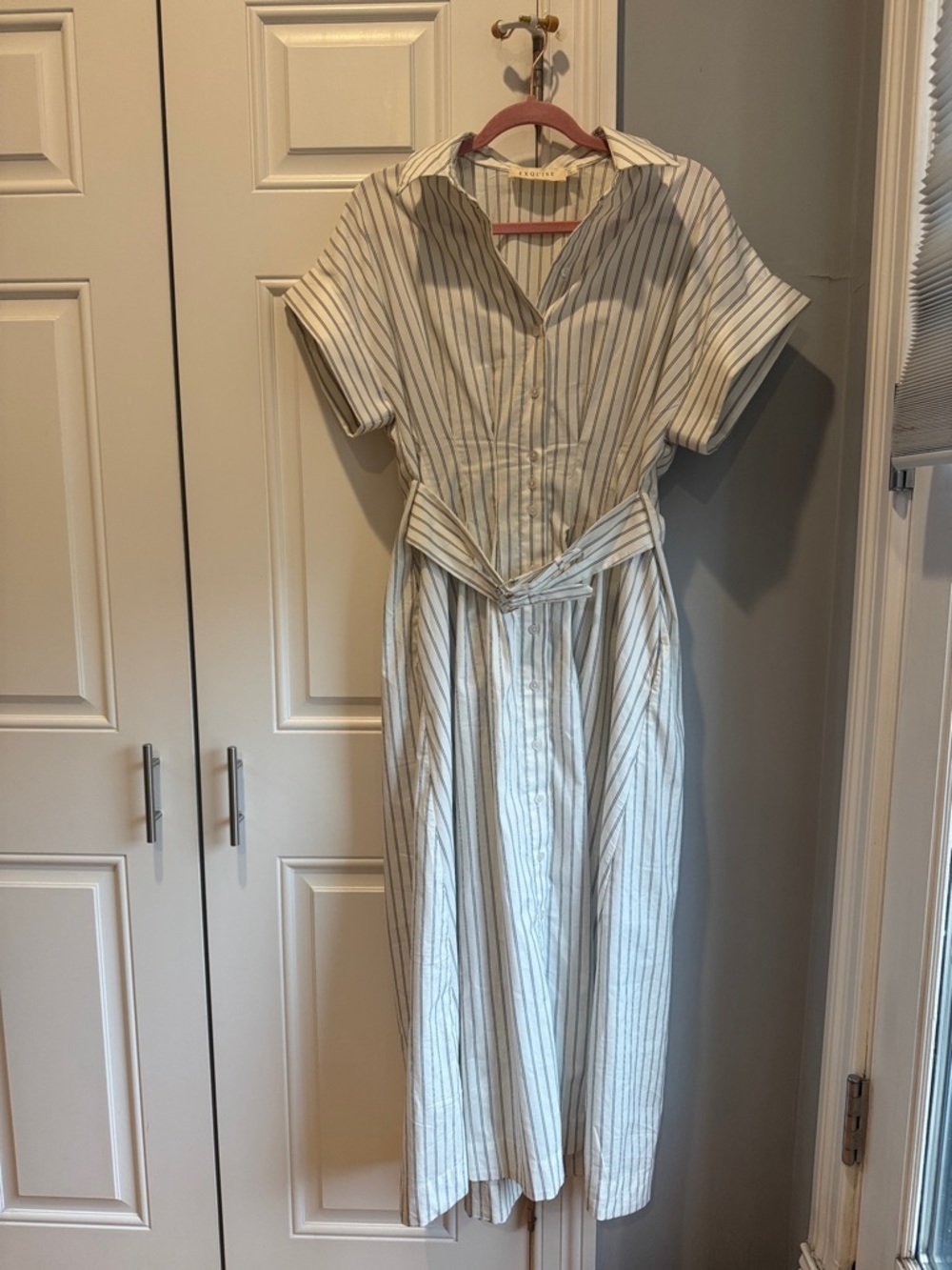 Anthropologie Exquise Tobie Striped Belted Shirt Dress in Light Cream - Picture 5 of 7